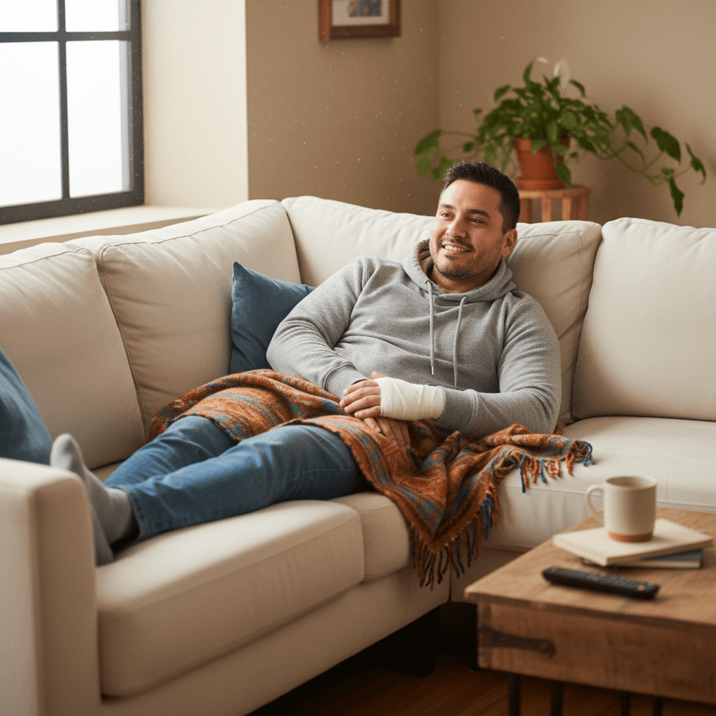 Persona recuperándose en casa con tranquilidad gracias al seguro